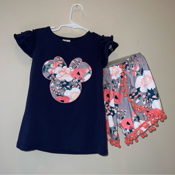 boutique Other - Floral Mickey Play Set Ruffle Top Shorties